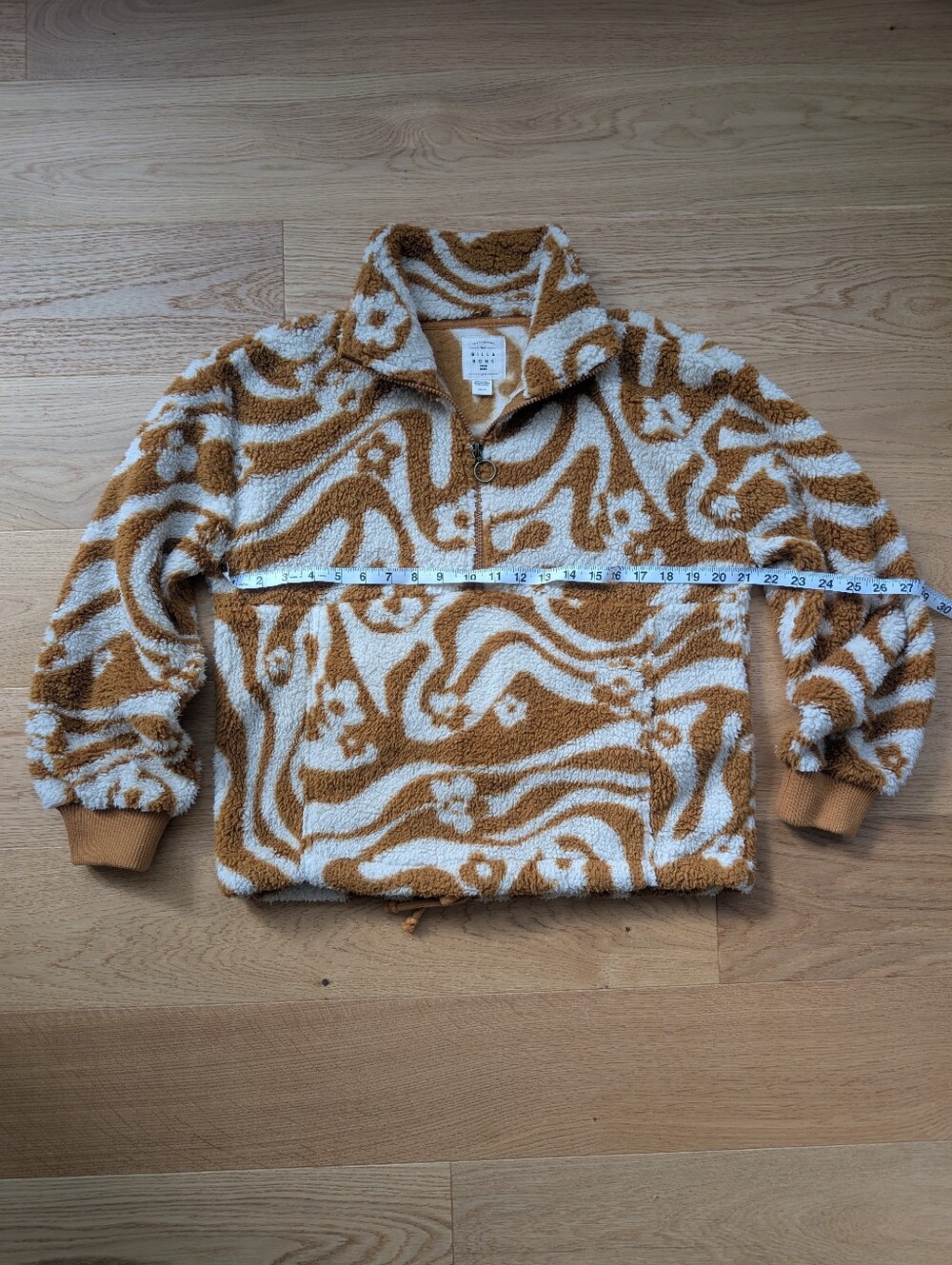 Billabong Cozy Caramel Wavy Floral Pattern Half Zip Fleece Sweatshirt